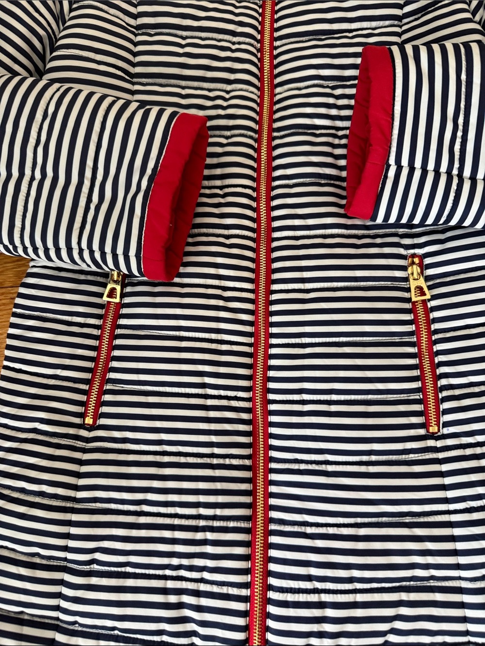 Sail to Sable STS Striped Quilted Jacket with Red Trim white navy medium coat - Picture 4 of 6